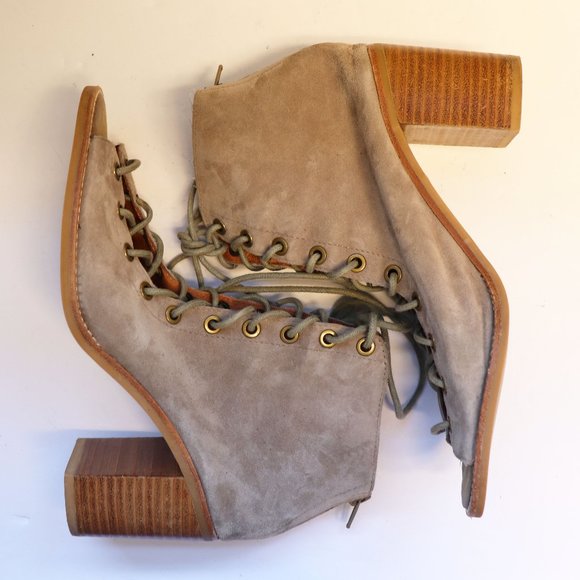 Jeffrey Campbell Cos Taupe Suede Lace-Up Booties 9 - Picture 6 of 16